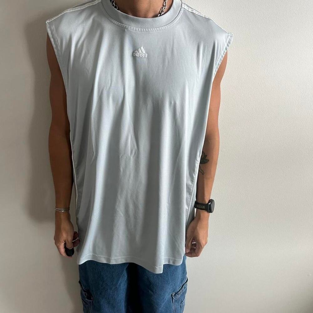 VTG Y2K Adidas Sleeveless T Shirt Mens Large Gray Muscle Tank Embroidered